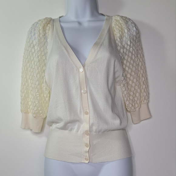 Express Ivory Short Puff Sleeve Cardigan Size XS - Picture 2 of 12
